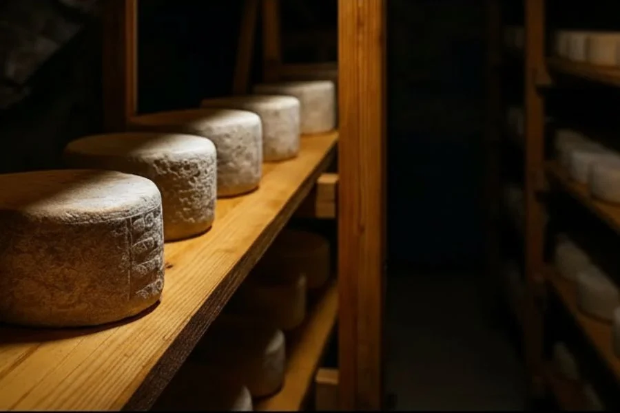 Estantería de queso azul mina queso Vallelongo