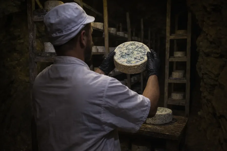 proceso artesanal afinado queso azul TOZUDO Vallelongo volteo manual